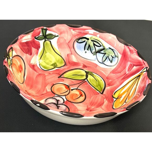 Stoviglielia Pink/Red Italian Hand-Painted Ceramic Fruit Bowl 9” Dining READ: - Picture 7 of 10
